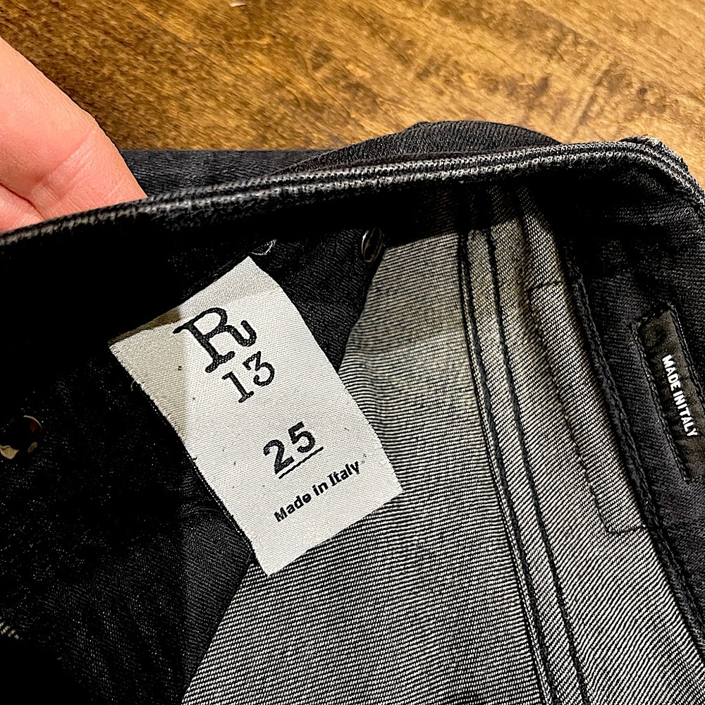 R13 low waisted distressed black denim jeans